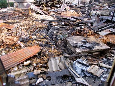 A condition of a building that has been completely burnt by fire 写真素材
