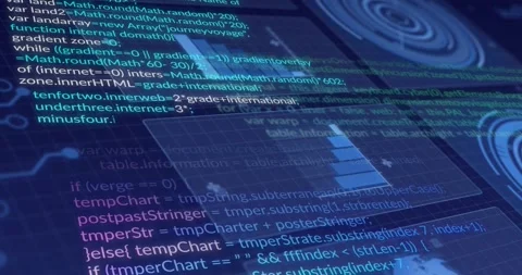 Conditional appearing panels sliding and code typing while bargraph filling Stock Footage 320287936