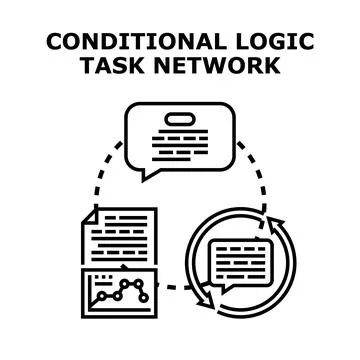 Conditional logic task network developing system Stock Illustration