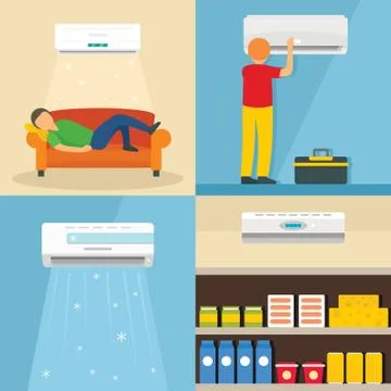 Conditioner air banner concept set, flat style 库存插图