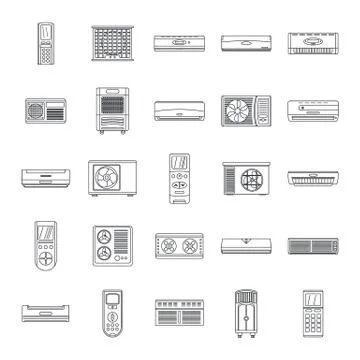 Conditioner air filter icons set, outline style Illustrazione stock