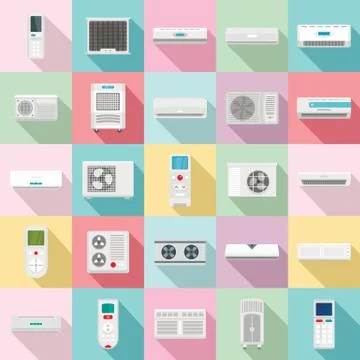 Conditioner air filter vent icons set, flat style Stock Illustration