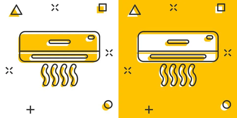 Conditioner icon in comic style. Cooler cartoon vector illustration on white  Illustrazione stock