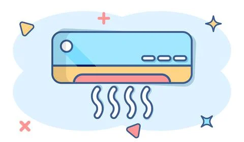 Conditioner icon in comic style. Cooler cartoon vector illustration on white  Stockillustratie