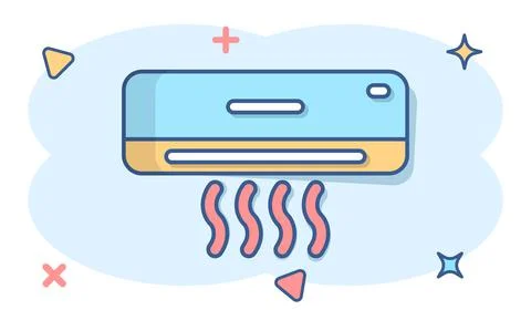Conditioner icon in comic style. Cooler cartoon vector illustration on white  Stock Illustration