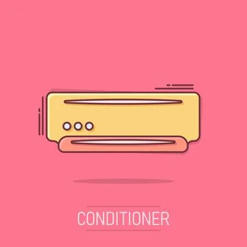 Conditioner icon in comic style. Cooler cartoon vector illustration on isol.. Illustrazione stock