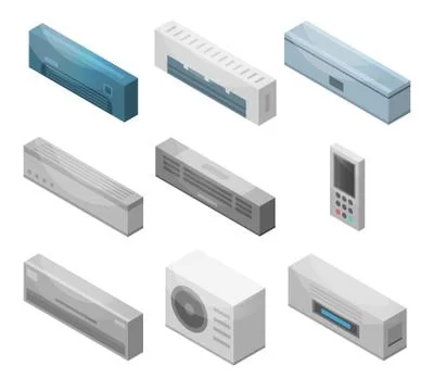 Conditioner icon set, isometric style 库存插图