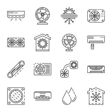 Conditioner icon set, outline style Stock Illustration
