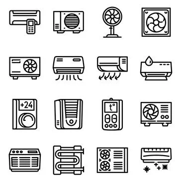 Conditioner icons set, outline style Stock Illustration