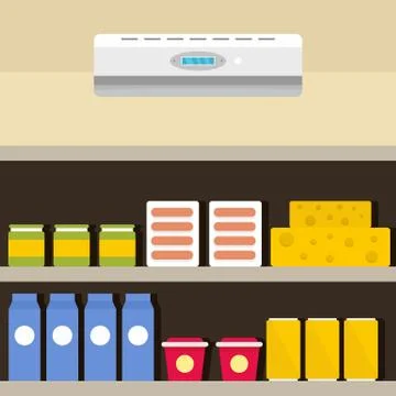 Conditioner at shop background, flat style Stock Illustration