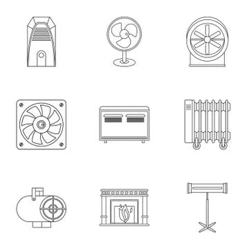 Conditioning icon set, outline style Stock Illustration