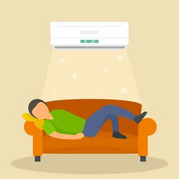 Conditioning man at sofa background, flat style Ilustração Stock