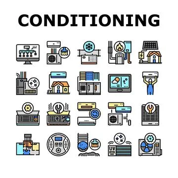Conditioning System Electronics Icons Set Vector Stock Illustration