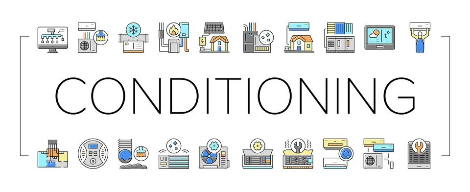 Conditioning System Electronics Icons Set Vector . Stock Illustration