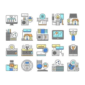 Conditioning System Electronics Icons Set Vector . Stock Illustration
