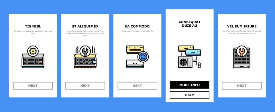 Conditioning System Electronics Onboarding Icons Set Vector Stock Illustration