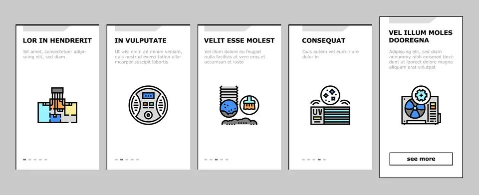 Conditioning System Electronics Onboarding Icons Set Vector Illustrazione stock