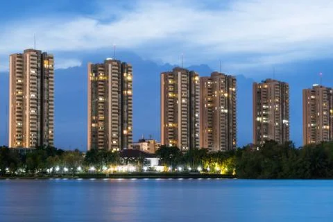 Condo building in twilight. Stock Photos