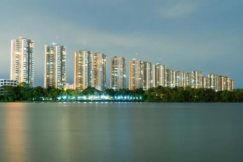 Condo building in twilight. Stock Photos