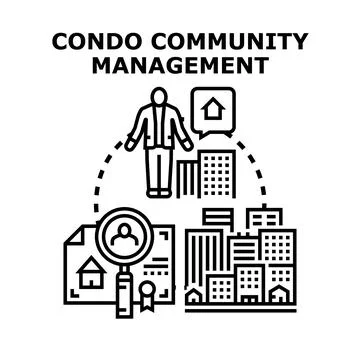 Condo community management concept overseeing urban property development Stock Illustration