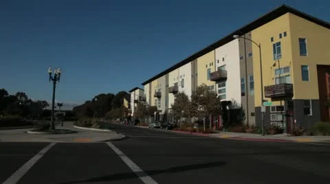 Condo Complex, Road, Streetlight - Day Stock Footage 11239048