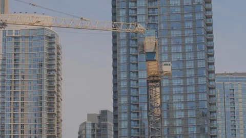 Condo Construction Development Building Tower Crane Closeup Rotating Stock Footage 92319396