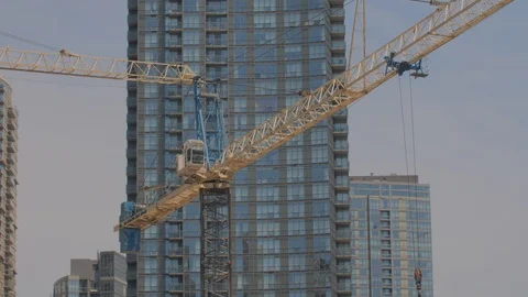 Condo Construction Development Building Tower Crane Closeup Rotating 2 Stock-Footage 92319447