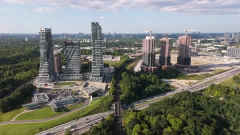 Condo developments in new Crosstown community. Don Mills, Toronto. 4K. Stock Footage 288215415