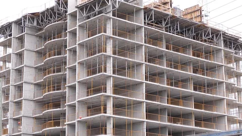 Condo housing construction and density building along rapid public transit line Stock Footage 90583645