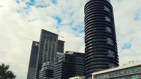 Condo towers being constructed - elevators moving Stock Footage 96478929