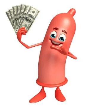Condom character with dollars, Stock-Illustration