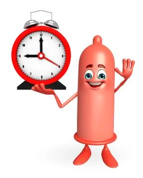 Condom character with table clock Stock Illustration