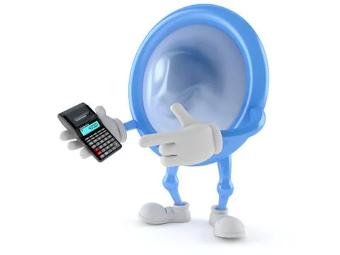 Condom character using calculator Stock-Illustration