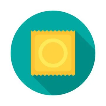 Condom circle icon with long shadow. Flat design style. Stock Illustration