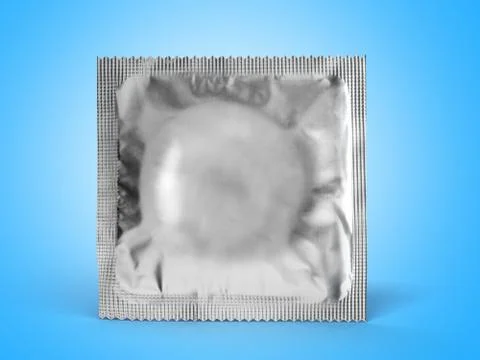 Condom pack 3d render on a blue Stock Illustration