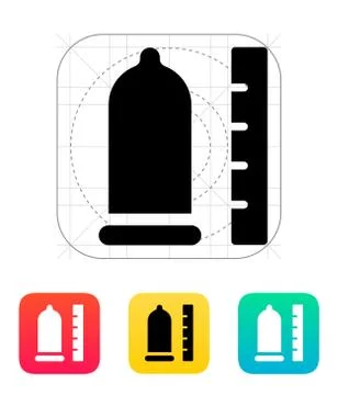 Condom with ruler icon. Stock Illustration