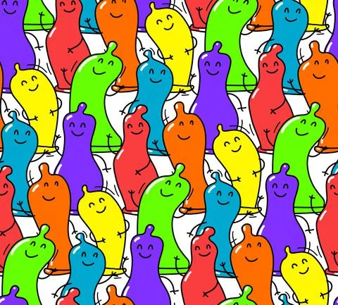 Condom seamless pattern cute Doodle illustration Rainbow LGBT 스톡 일러스트