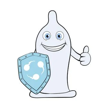 Condom with a shield. Stock Illustration