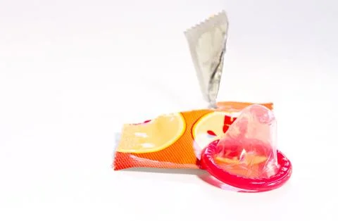Condom on white background Stock Photos
