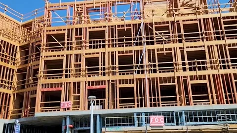 Condomenium Under Construction - Wooden Frames  Stock Footage 307151436