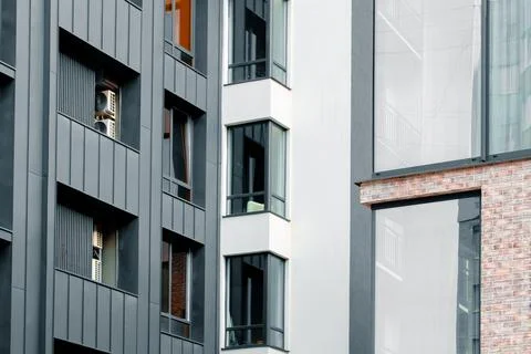 Condominium city scape down town dense building narrow back street living dis Stock Photos