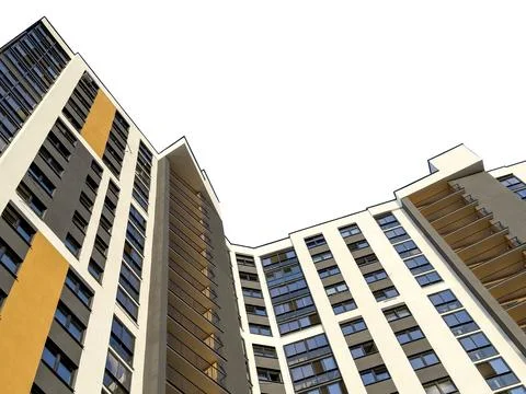 Condominium complex with clean geometric lines and contrasting yellow gray .. Stock Photos