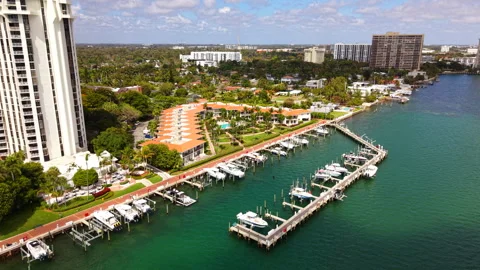 Condominium Miami with pool and tropical palms. Quayside Towers Condominium Stock Footage 329896639