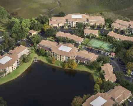 Condominiums on a lake, Stock Photos