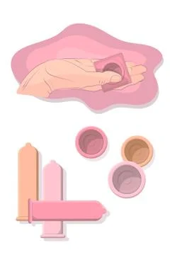 Condoms different form set isolated on white. contraception concept Stock Illustration