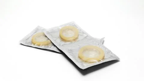 Condoms pack on a white background Foto stock