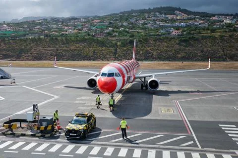 Condor Airbus A321-211 passenger plane parked in Cristiano Ronaldo Airport on Stock Photos