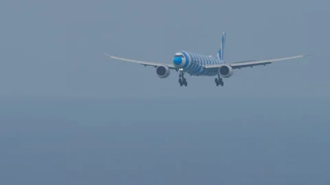 Condor Airbus A330-900 D-ANRT landing approach over the sea in Phuket Stock Footage 340233232