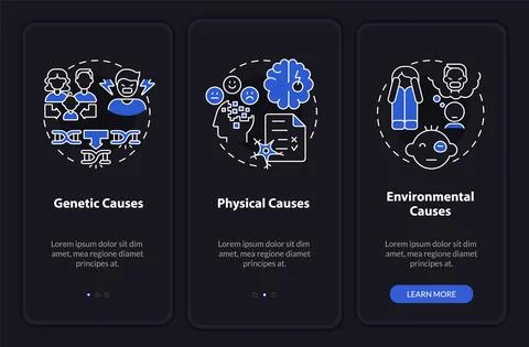 Conduct disorder causes night mode onboarding mobile app screen Stock Illustration