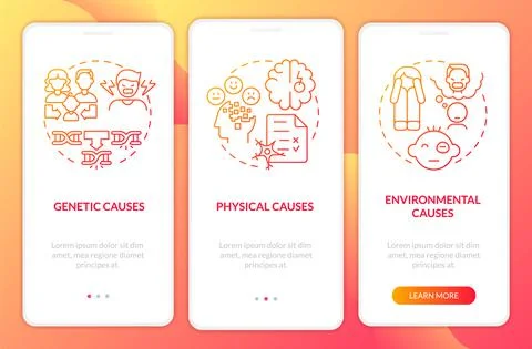 Conduct disorder causes red gradient onboarding mobile app screen Stock Illustration